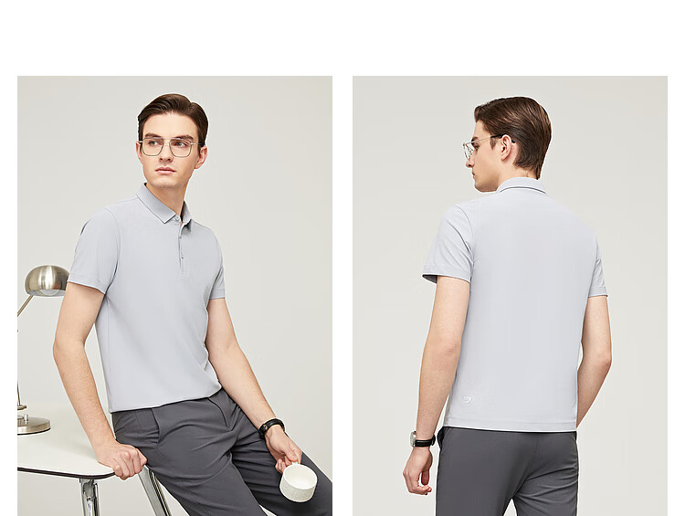 YOUNGOR [Sun Protection + Cool Feeling] 26 Solid Color Moisture-Wicking Breathable Short-Sleeve Polo Shirt, Navy Blue, M 3