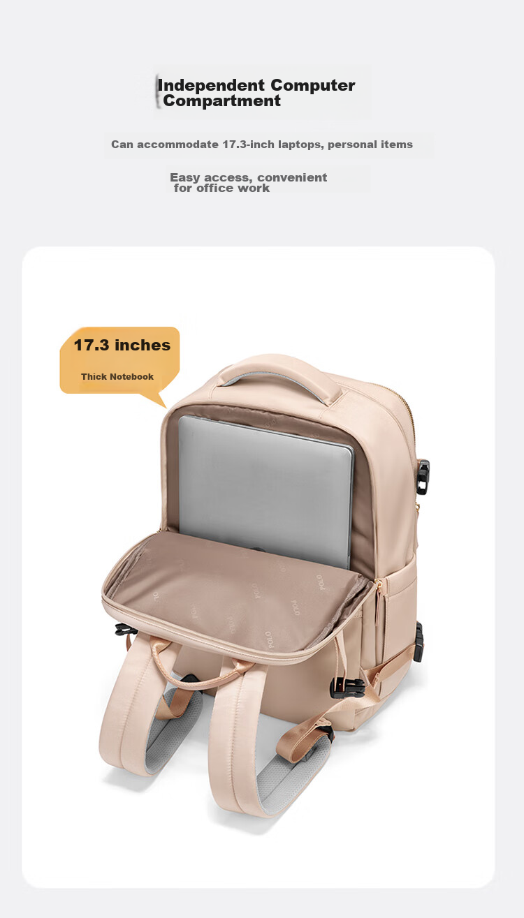 POLO Backpack for Women, Travel Bag, Large Capacity Schoolbag, Luggage Bag with 15.6-Inch Laptop Compartment, Birthday Gift 8