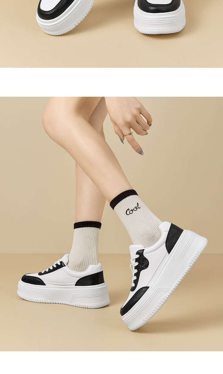 Dusto Thick-Soled Versatile Round-Toe White Sneakers for Women, 2026 New Popular Spring Style, Height-Increasing Shoes for Petite Women, Panda Shoes 5