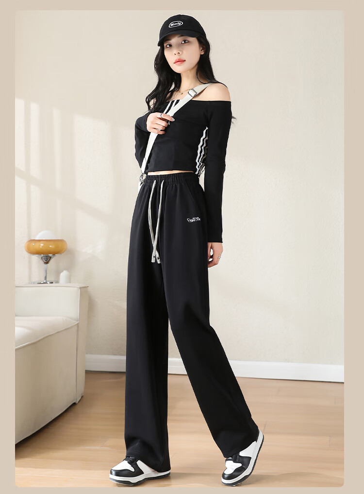 FitonTon Women's Casual Pants, Spring And Summer Straight-Leg Sports Chenille Wide-Leg Trousers, Flowing Floor-Length Pants, High-Waisted Slimming Sweatpants 16