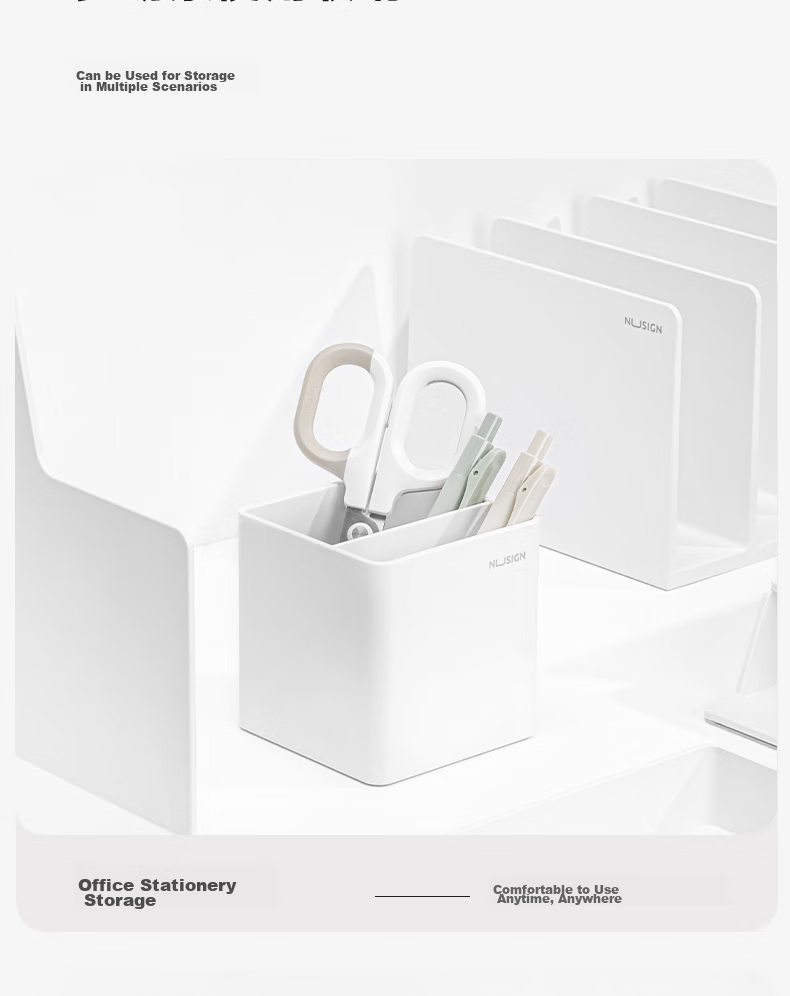 Deli Simple Grid Pen Holder, Office Desktop Storage Box, Non-Slip Base, Thickened Double-Compartment Cosmetic Organizer, Office Supplies, Ivory White NS011 10