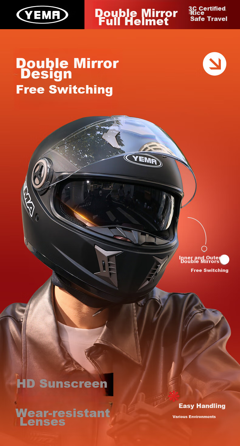 YEMA 3C Certified 828S Motorcycle Helmet for Men, Full-Face, Winter Anti-Freeze Warm Dual Visor Motorcycle Safety Helmet, All-Season Universal Size, Matte Black with Anti-Fog Sticker 3