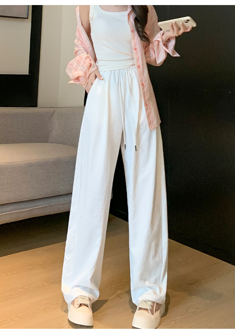 LangSha Women's Casual Pants, Spring And Autumn Thin Style, Cool Breathable High-Waist Loose-Fitting Slimming Pear-Shaped Body Quick-Dry Soft Silk Knife-Edge Pants 12