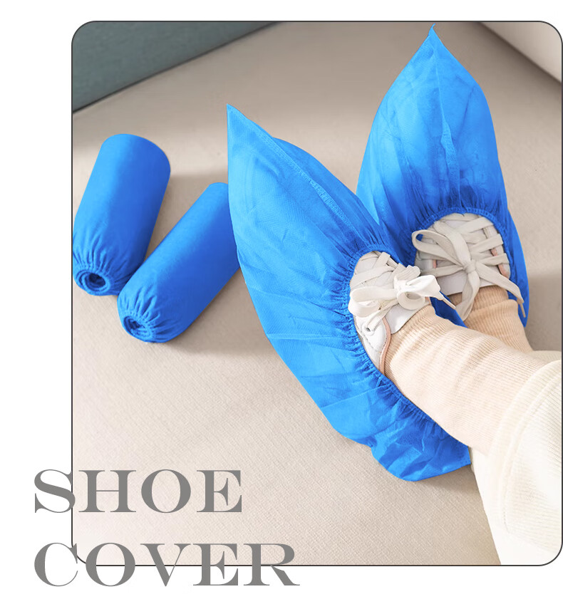 Baicaoyuan Disposable Shoe Covers, Thickened Non-Woven Fabric, 100 Pieces, Sample Room Computer Room Dust-Proof Breathable Shoe Covers, Home Use One Size Fits All, Blue 17