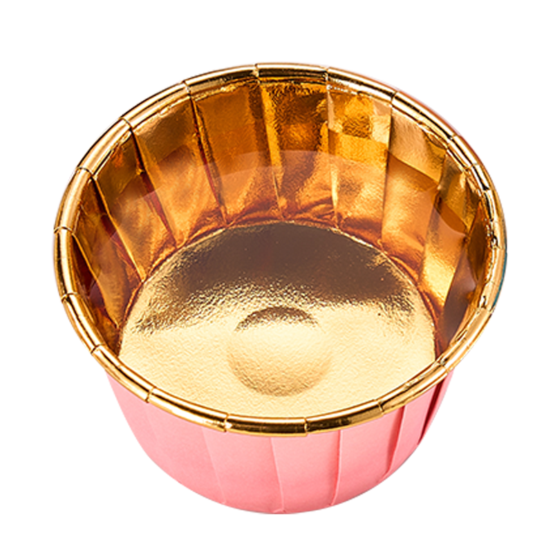 Jekero Air Fryer Specialized Paper Cups with Edges, 50 Count, Heat-Resistant Paper Liners for Home Use, Cake And Muffin Cups - Pink Gold