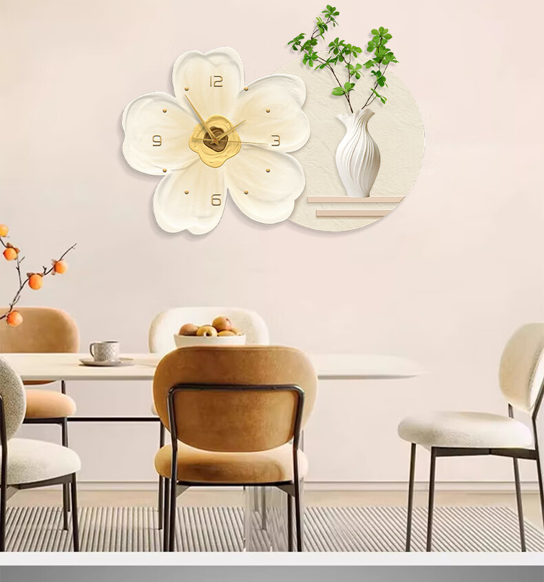 Mao Jiu Jiang Restaurant Decorative Painting Cream Style Living Room Clock Dining Room Wall Art Flower Realistic Artificial Green Plant Creative Wall Mural 15