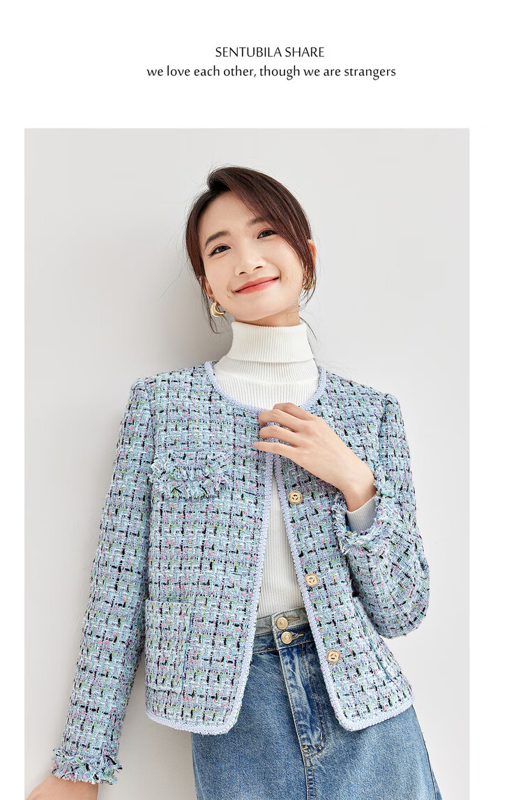 Sentubila Luxury Elegant Little Chanel Style Short Jacket for Women Spring Autumn High-end Youthful Pink Quilted L 13