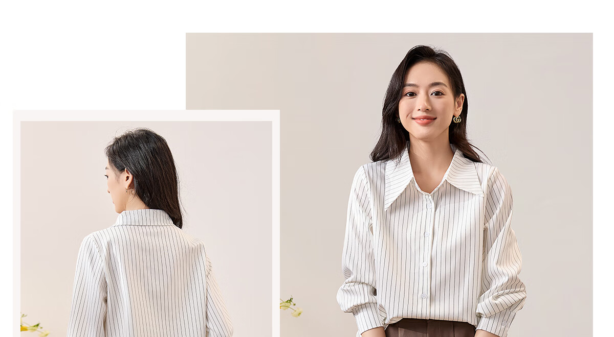 Chushen Long-Sleeve Shirt for Women, Simple Striped Versatile Casual Commuter White Blouse Top S136C2744 White M 17