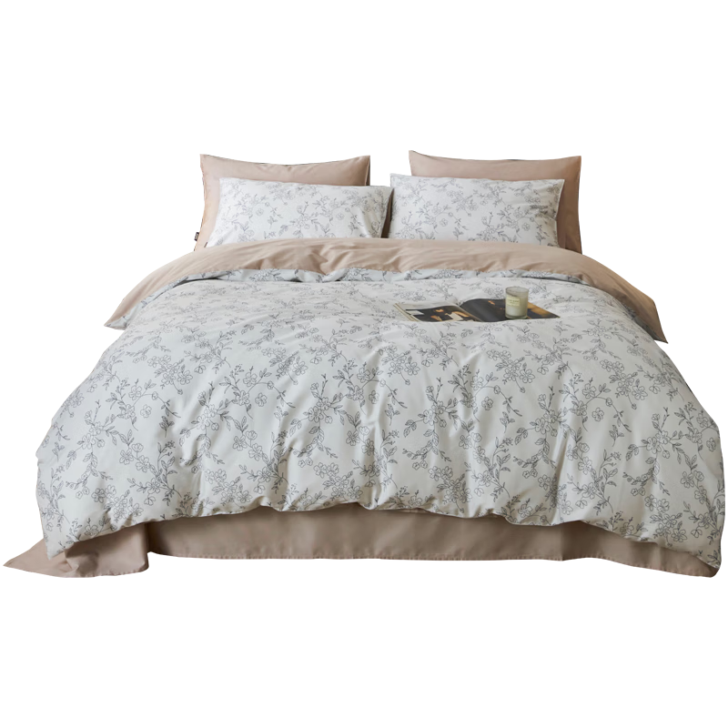 Dohia Home Textiles Pure Cotton Bedding Set of Four Pieces, 60s Pure Cotton Sateen Bed Sheet And Duvet Cover Set, French Hepburn Style Home Decor Set for 1.8m Bed 229*230cm