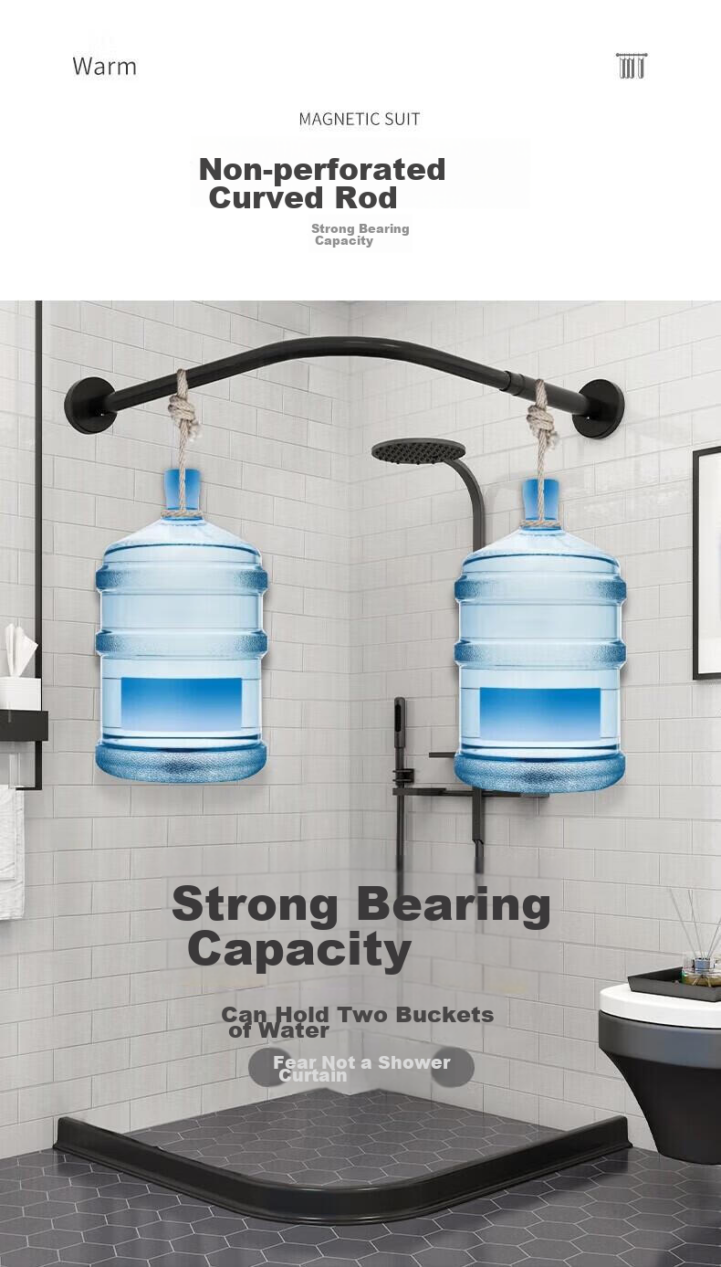 Honglu Shower Curtain, No Drilling Required, L-Shaped Waterproof And Mold-Proof, Curved Wet-Dry Separation, 1.6-2.0m Bathroom Curtain, Toilet Water Barrier 3