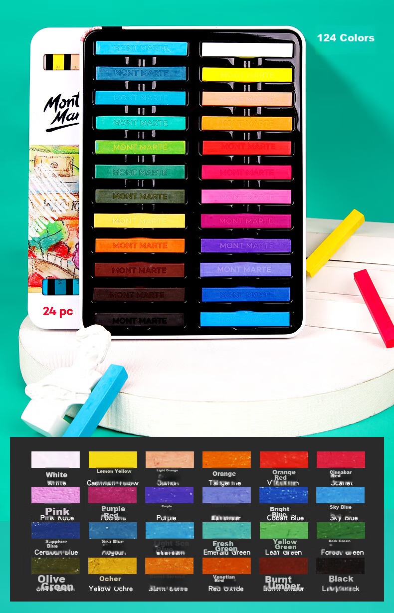 Mont Marte Colored Chalk, Drawing Sticks, Colored Chalk for Hand-Drawn Blackboard Reports, 24 Colors, MMPT0017, Sketch Markers for Drawing 12