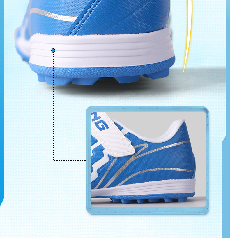 Li-Ning Children's Soccer Shoes for Ages 6-12, Molded Studs TF Professional Training Shoes for Elementary School Students, Big Kids Boys And Girls Velcro Sneakers Size 31 18