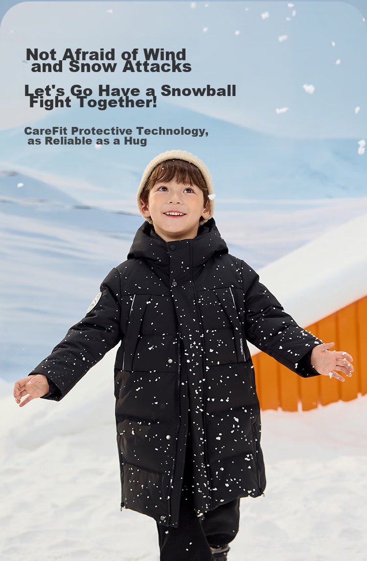 BALABALA Kids Mid-Length Down Jacket Winter Thickened Coat Boys Girls 2025 Hooded Parent-Child Warm Windproof Water-Repellent 6