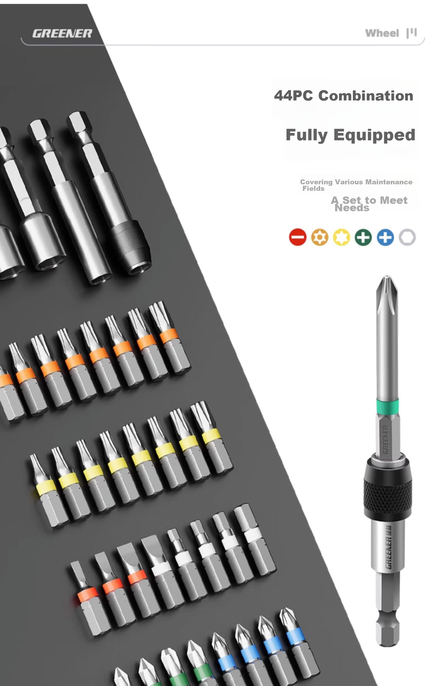 GREENER 44-Piece Screwdriver Set with Electric Screwdriver, Household Hexagonal Driver, Machine Drill Bits, Phillips Socket, Rainbow Magic Box 6