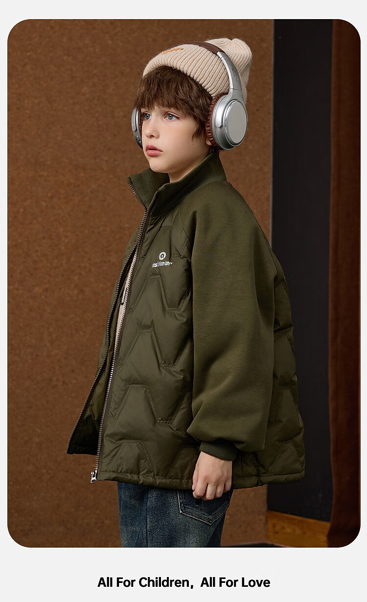ASK JUNIOR Boys' Down Jacket Autumn Winter Warm 90% Down Raglan Sleeve Zip-up Coat Black 160cm 23