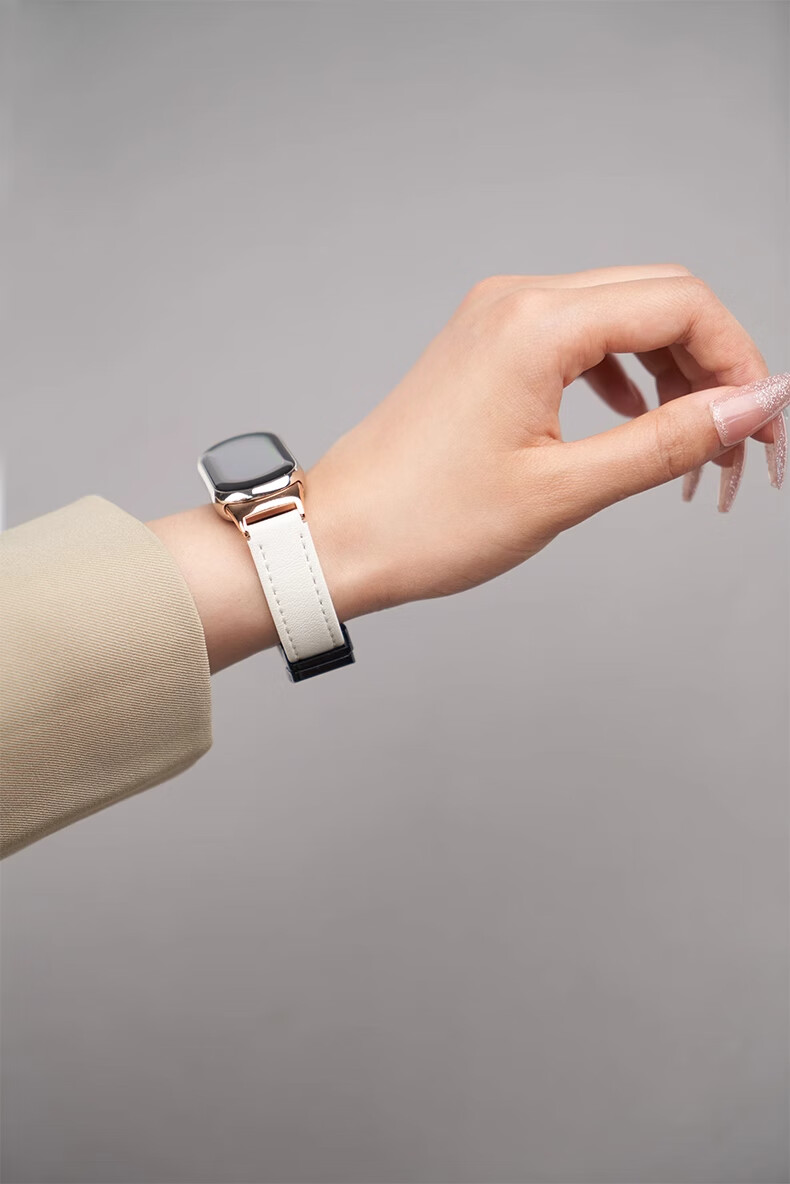 CHENSONG Compatible NFC Strap for Xiaomi Band 8/9/10/11, Unisex Smart Fitness Tracker Foldable Magnetic Buckle Plain Leather Strap, Milk White 16