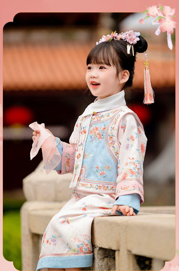 Menghu Zhienyi Hanfu Girls' Dress, Spring And Autumn 2026 Qipao, Two-Piece Set for Girls' Outfit, Ancient Costume Performance Wear, Pink, Size 100 1