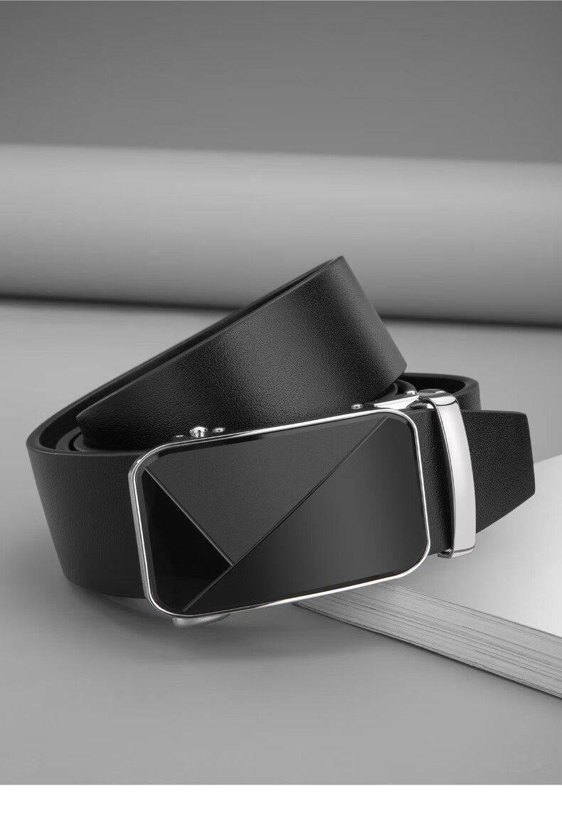 Cattlesboss Men's Belt, Top-Grain Leather, Automatic Buckle, Versatile Business Waistband, Model 7325, Black, 110cm 11