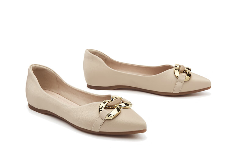 DAPHNE Flat Shoes, Soft Sole, Fashionable Women's Flats, Professional Commuter Shoes, Pointed Toe Loafers, 4623101057, Apricot Color, Size 39 22