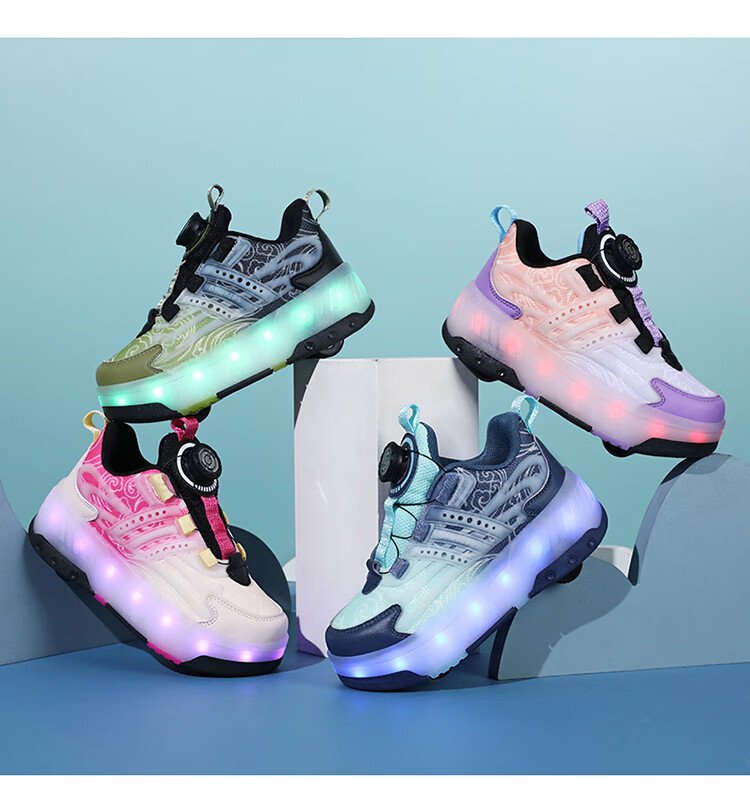 BKG Running Shoes for Girls, Four-Wheel Sports Shoes for Children, Student And Youth Skating Shoes ZYQ23825-B7 Lan Yue 36 14