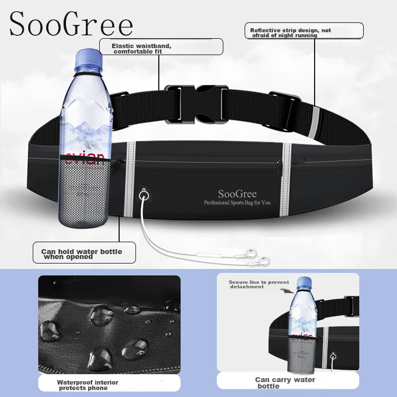 Спортивная сумка-пояс SooGree для бега, мужская и женская, большая емкость, многофункциональная, водонепроницаемая, регулируемый пояс