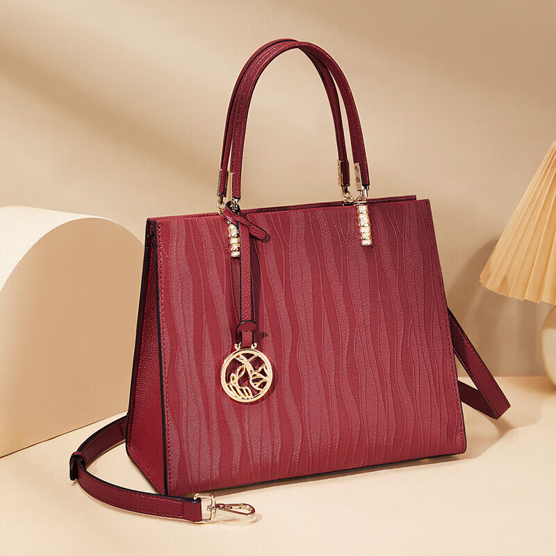 RED DRAGONFLY 2026 New Women's Handbag, Top-Grain Leather Shoulder Tote Bag with Handle, Birthday Gift for Mom