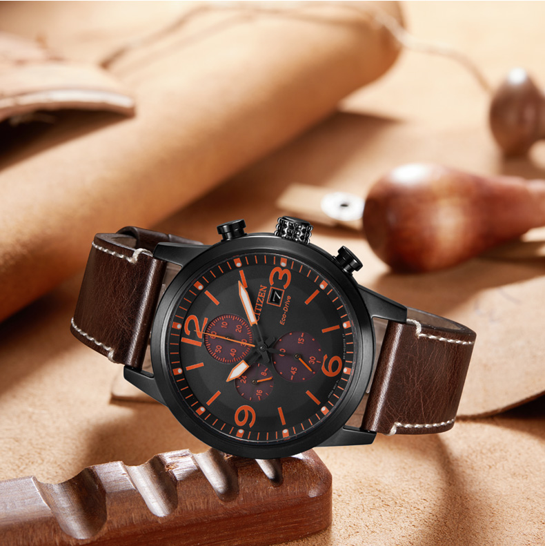 CITIZEN Men's Japanese Korean Solar-Powered Watch with Date Display, Leather Strap, Student Gift for Father's Day CA0617-11E 8