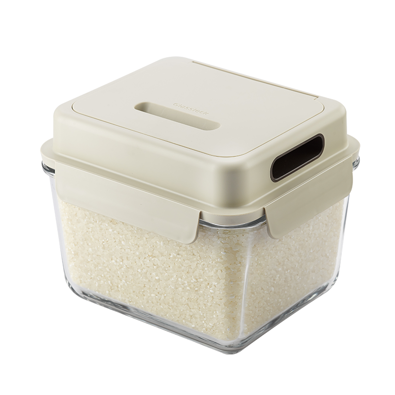 GLASSLOCK Rice Container with Insect-Proof Glass Lid, Kitchen Sealed Glass Storage Bin for Grains And Cereals, Large Capacity Moisture-Proof Rice Bucket 3.7L