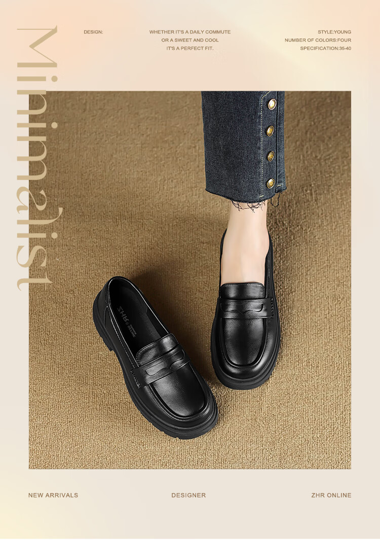 ZHR Women's Loafers with Chunky Heel, Soft Sole, Casual Women's Shoes, Retro Round Toe Shoes FTEP09 Black 38 1