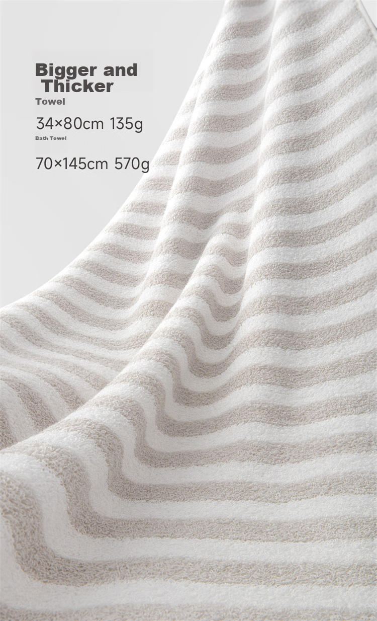 A-Life Luxury Striped Thick Bath Towel, Pure Cotton Grade A Adult Large Bath Towel, Highly Absorbent Quick-Drying Shower Towel, Brown And White 5