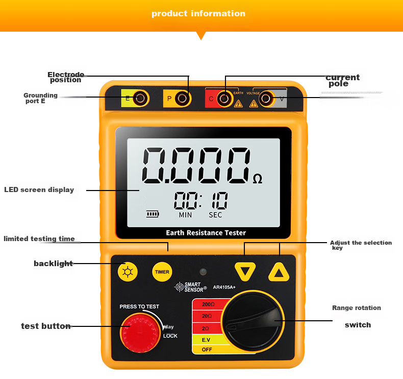 Xima AR4105A Ground Resistance Tester, Digital Lightning Protection Ground Resistance Meter 11