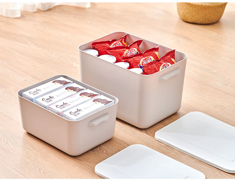 Youjialiangpin Plastic Storage Box, Clothes Organizer, 20L*2+10L*2, Khaki Color, with Lid, Insect-Proof, for Home Use 8