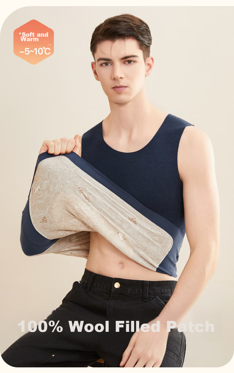 MiiOW [Containing down, Cashmere, Silk] 100% Wool Filled Sleeveless Vest Round Neck Warm Waistcoat for Me 2