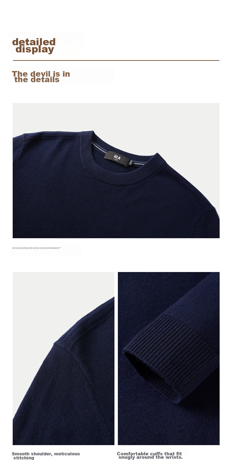 HLA [Brand Exclusive] Men's Long-Sleeve Knit Sweater, Light Business Round Neck Pure Wool Warm Sweater HNZAW3Y056A 18