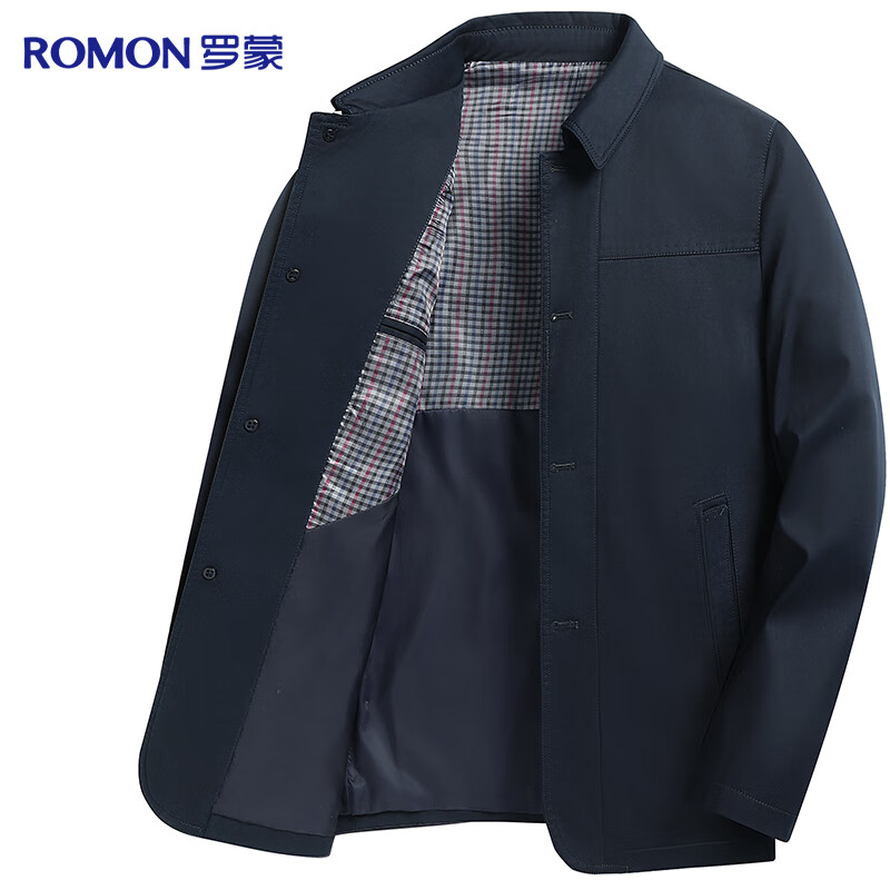 ROMON 100% Pure Cotton Jacket for Men, Middle-Aged And Young, Spring And Autumn Outerwear, Workwear Casual Lapel Dad's Outfit, Men's Jacket