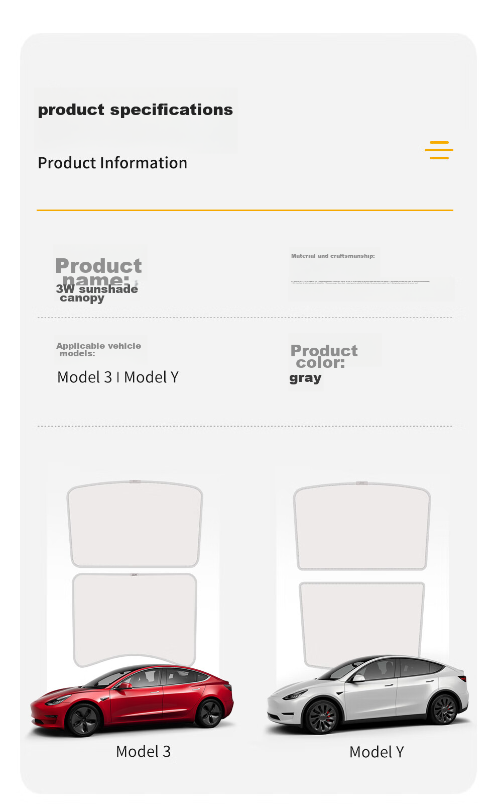 3W Suitable for Tesla Model 3 Refreshed Special Sunroof Shade, Summer Car Interior Sunshade, Heat Insulation Canopy, Sun Protectio 9