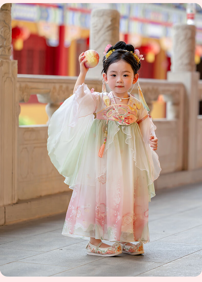 Menghu Xiaotianxia Hanfu Girls' Dress, Mid-Autumn Festival New Style Children's Fairy-Like Dress, Performance Princess Dress, Blue, Size 130 11