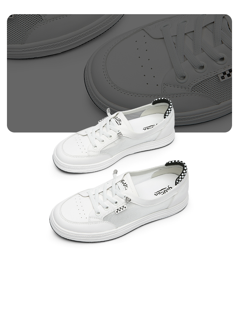Goldlion Women's Shoes, Spring And Summer Simple White Sneakers, Breathable Mesh Upper, Slip-On Flat Casual Shoes for Women, 668220190, White Apricot Color, Size 36 1