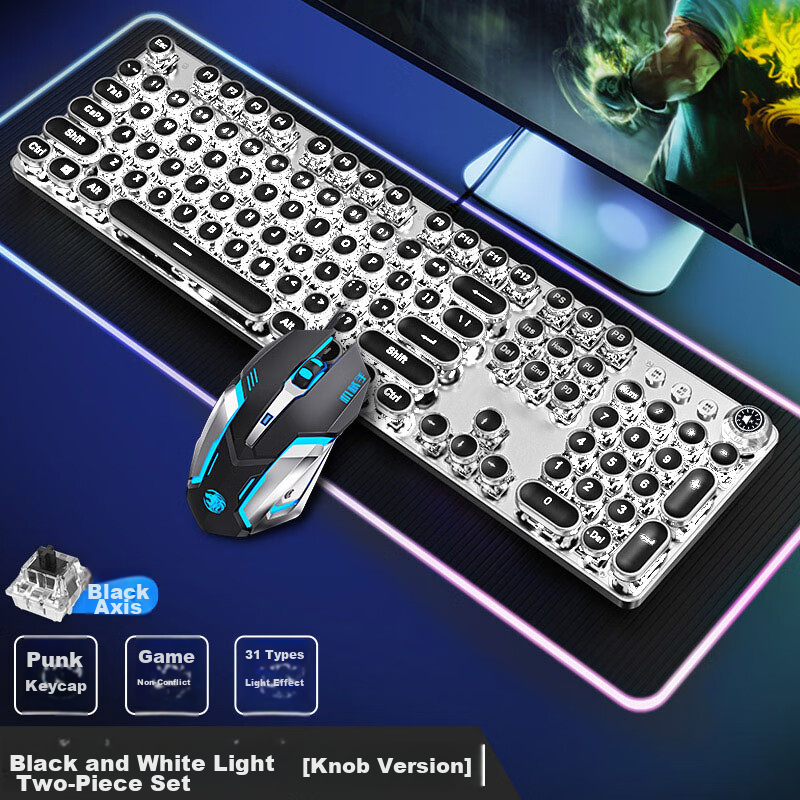 EWEADN TK100 Punk Mechanical Keyboard And Mouse Set, Gaming Wired Desktop Computer Laptop External Keyboard And Mouse for Office Typing Retro Accessories PUBG 104-Key