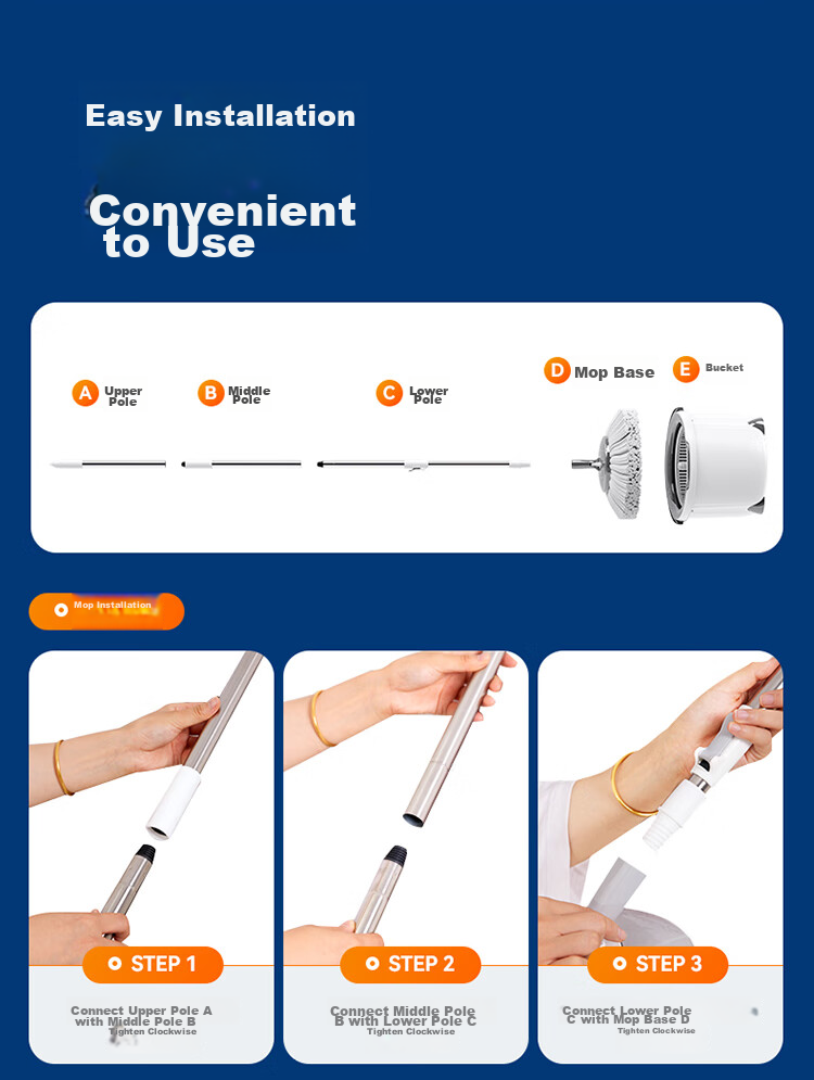 BAOJIAJIE [Yang Mi's Choice] Rotating Mop, 2 Cloths Included, Single Bucket with Dual Drives, No-Hand Wet And Dry Use 16