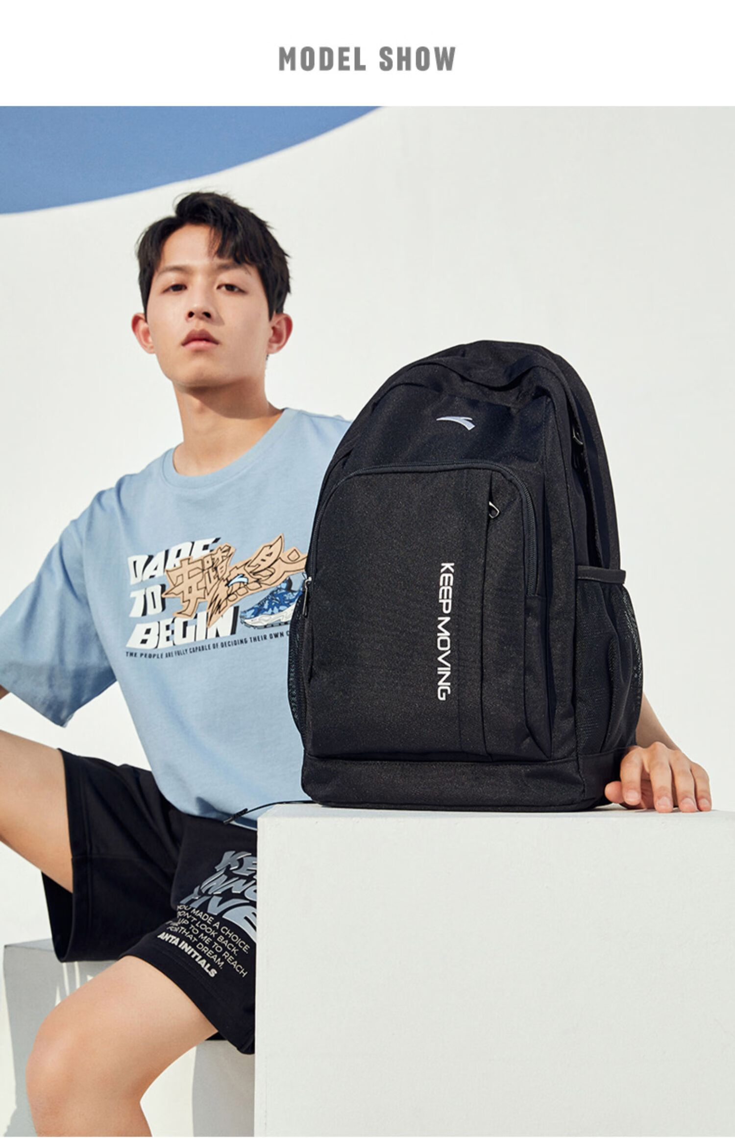 Anta Walker Black Backpack Unisex Student School Bag Laptop Sports Travel Bag 11