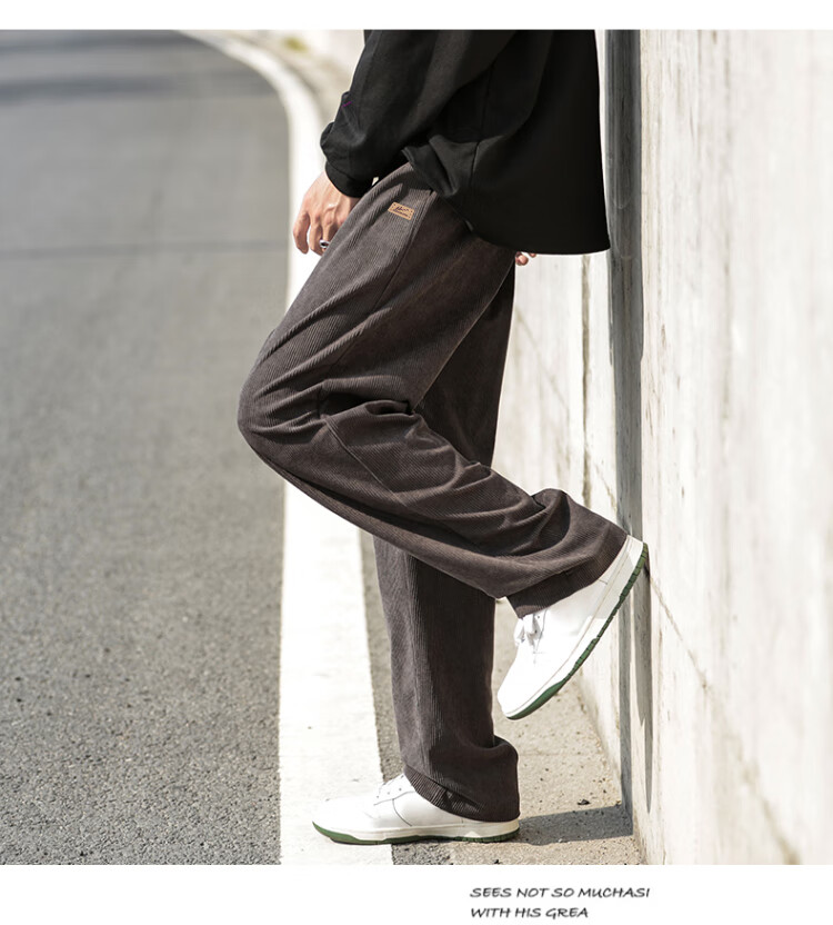 Huili Corduroy Pants for Men, Spring And Autumn New Style, Loose Straight Wide-Leg, Casual Sports Trousers, Long Pants, Black, 3XL 17