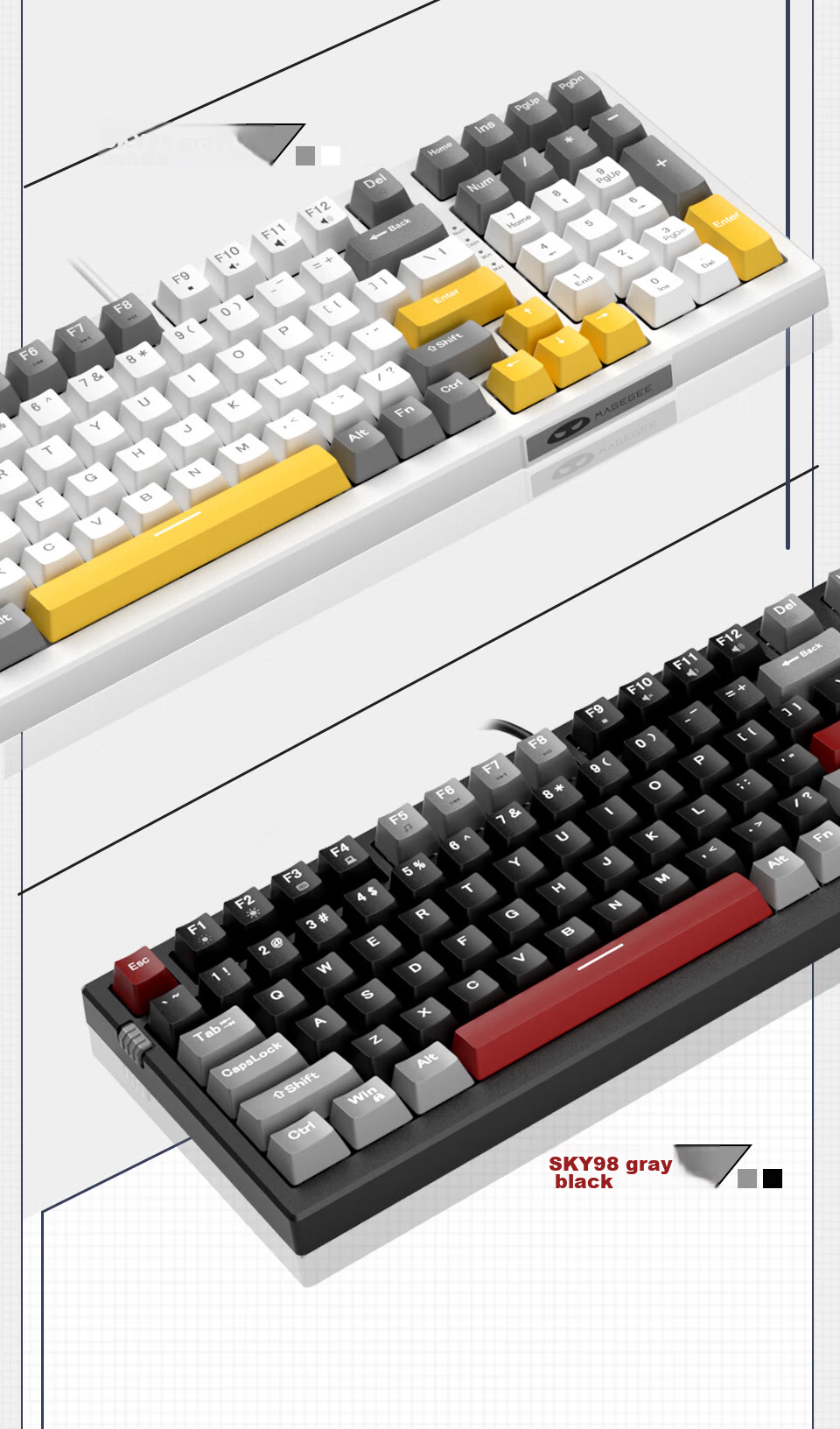 MageGee SKY 98 Hot-Swappable Mechanical Keyboard Gaming E-Sports Keyboard 98-Key Business Office Keyboard Comfortable Feel Keyboard Computer Laptop Keyboard Gray Black Red Switches 4