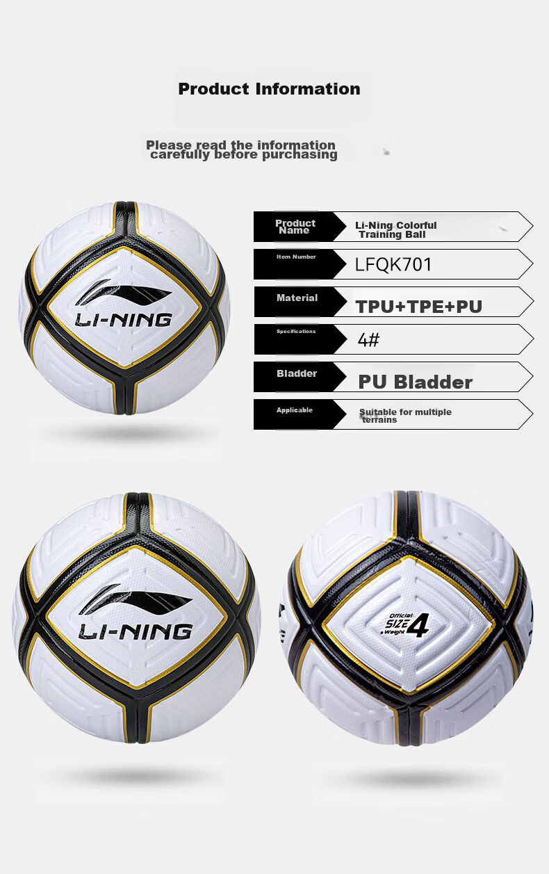 Li-Ning Soccer Ball Size 4 for Children, Adults, Middle School Entrance Exam Standard, High Bounce, Competition Training, Youth, Elementary School Students, Preschoolers, Four-Ball Size 8