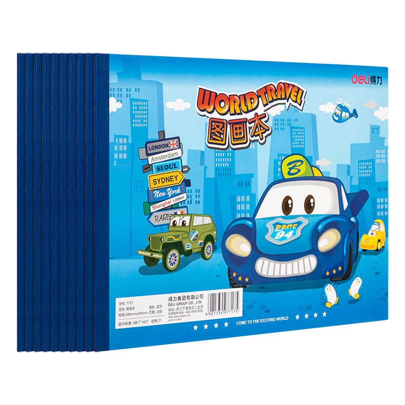 Deli 10 Packs of 200 Sheets Children's Cartoon Cover Blank Drawing Books, Kindergarten And Elementary School Student Sketchbooks, Doodle Books, 280*195 Blue, Back-To Stationery