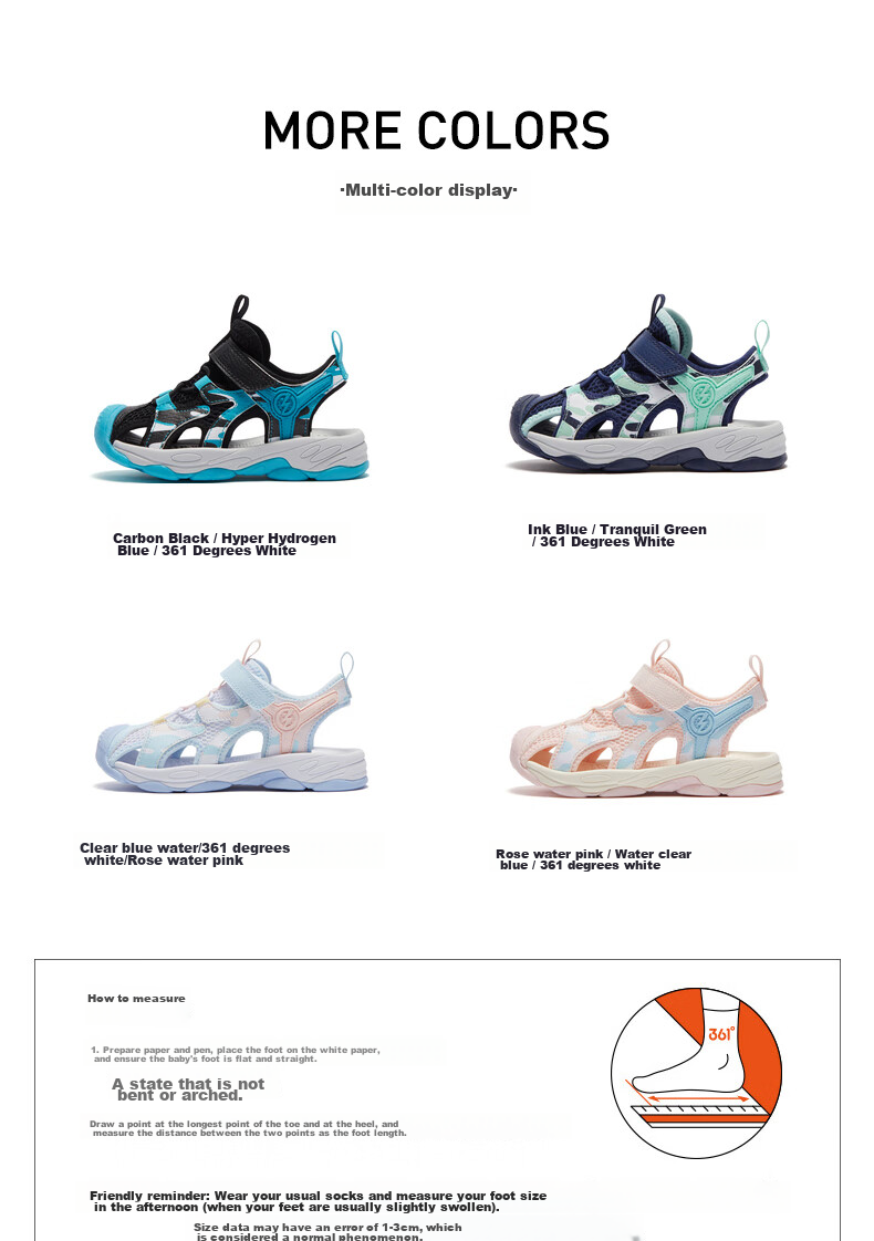 361° Children's Sandals, Summer 2026, for Boys And Girls Aged 3-12, Breathable, Anti-Collision, Closed-Toe Beach Sandals, Gray, Size 38 19
