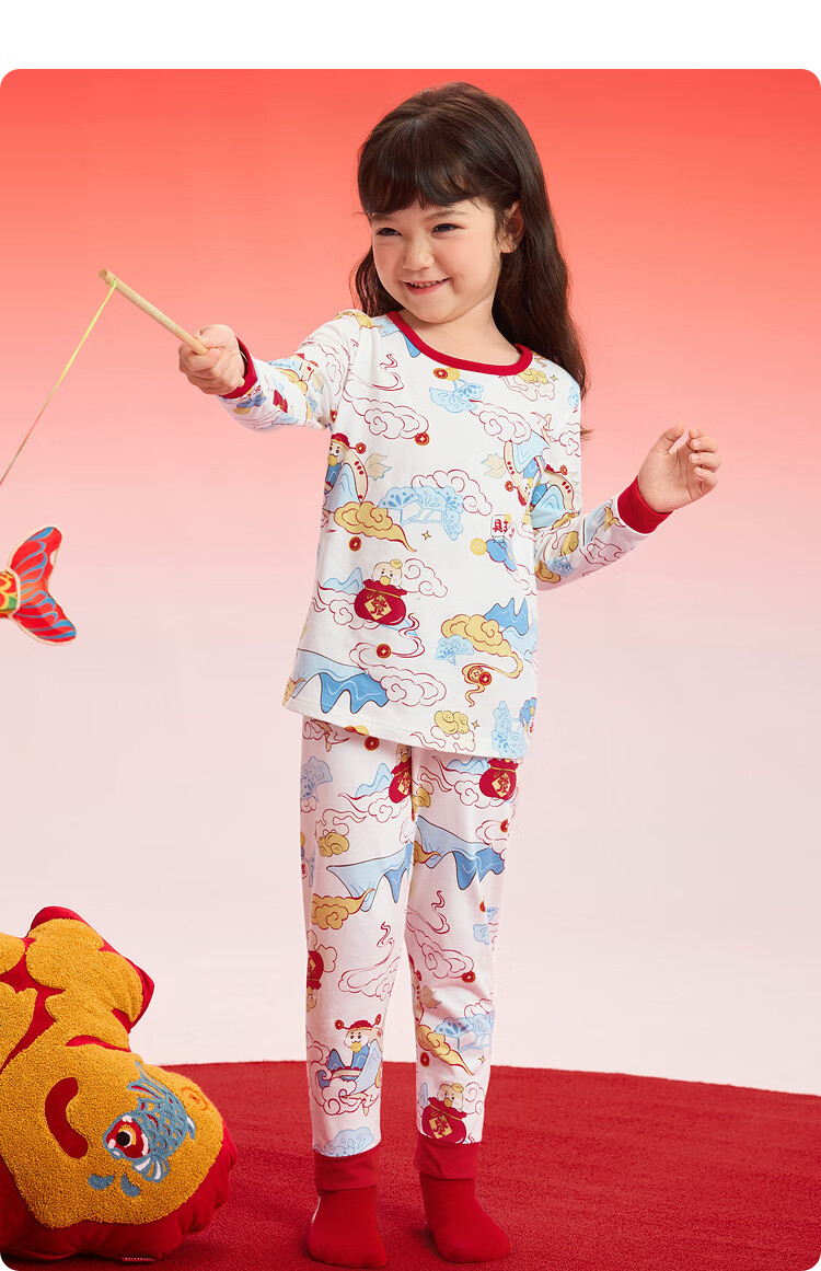 BALABALA Autumn Underwear Set for Snake Year Boys And Girls, Warm Inner Wear for Toddlers, Red Pajamas for Zodiac Years, 208125169201 14