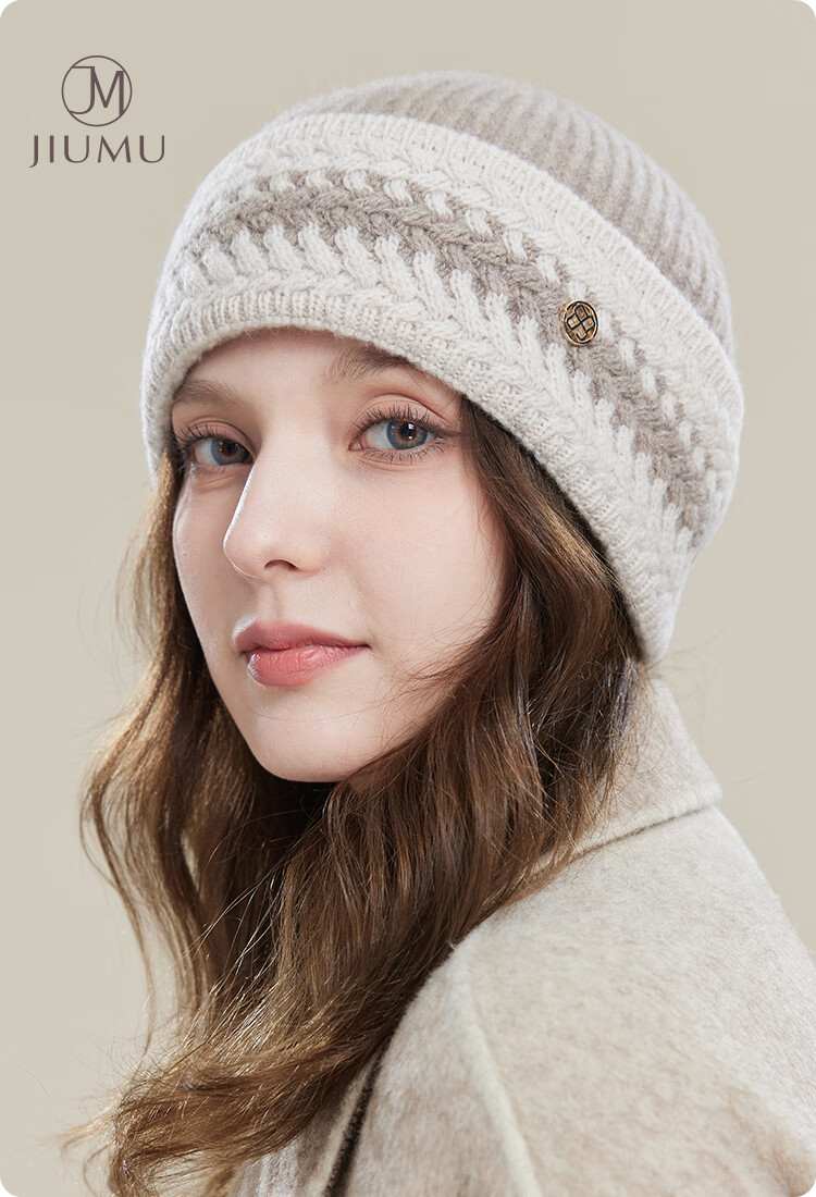 JIUMU Pure Wool Warm Knit Hat, Autumn And Winter Knitted Cap, Cold Hat, Winter Hat, Outdoor Ear Protection Cold-Resistant Cap for Women in Winter 1