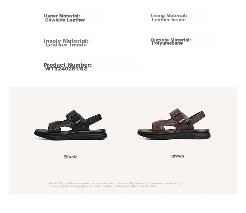 Red Dragonfly Men's Sandals 26 Summer Cowhide Non-Slip Soft Sole Dual-Wear Beach Leather Sandals WTT250402S Brown Size 42 15