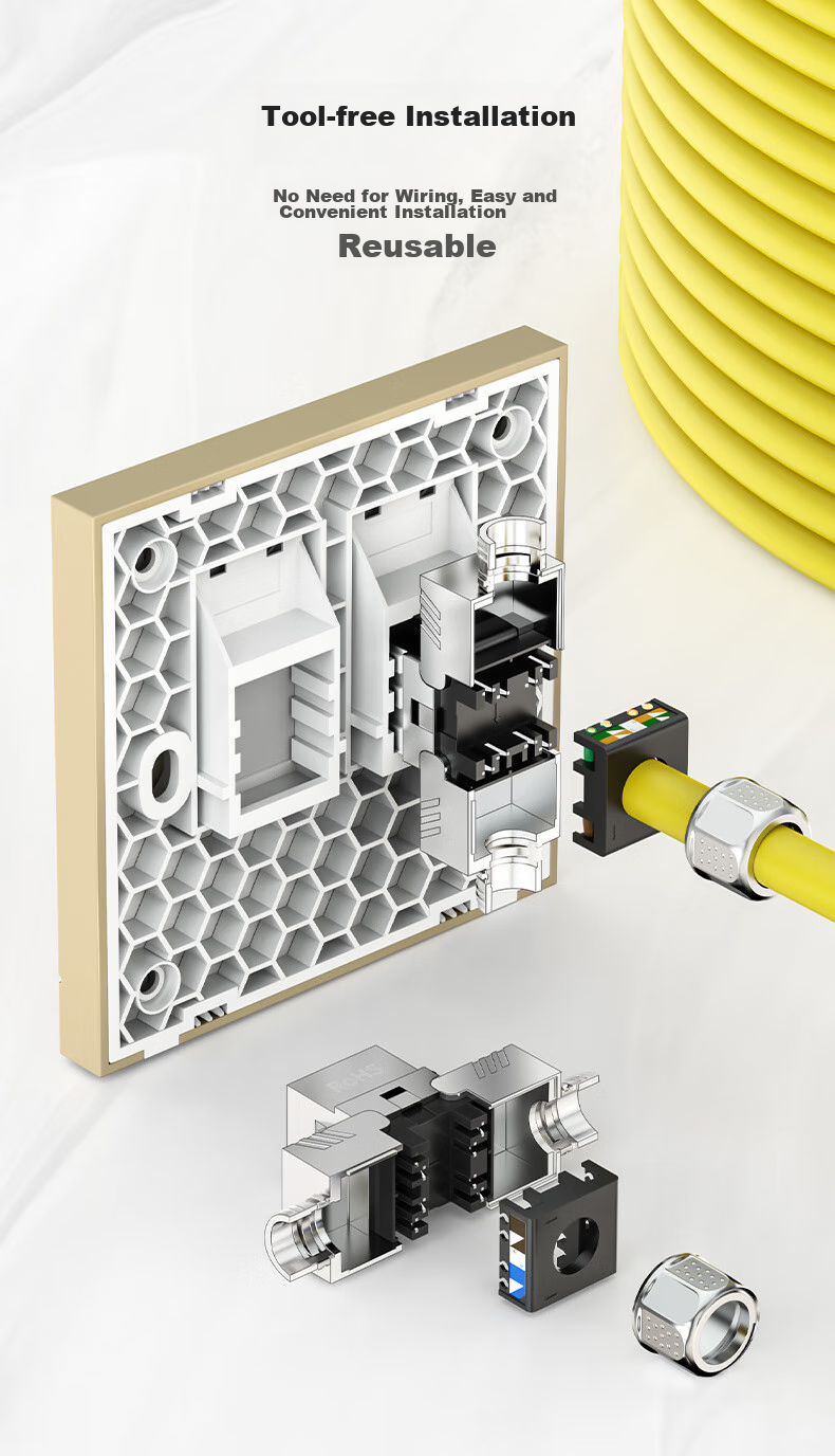 CNCOB Cat6a Unshielded Network Panel, Gigabit Ethernet Socket, Single Port 86-Type Panel for Computer Network Information Wall Outlet, Ivory White 8